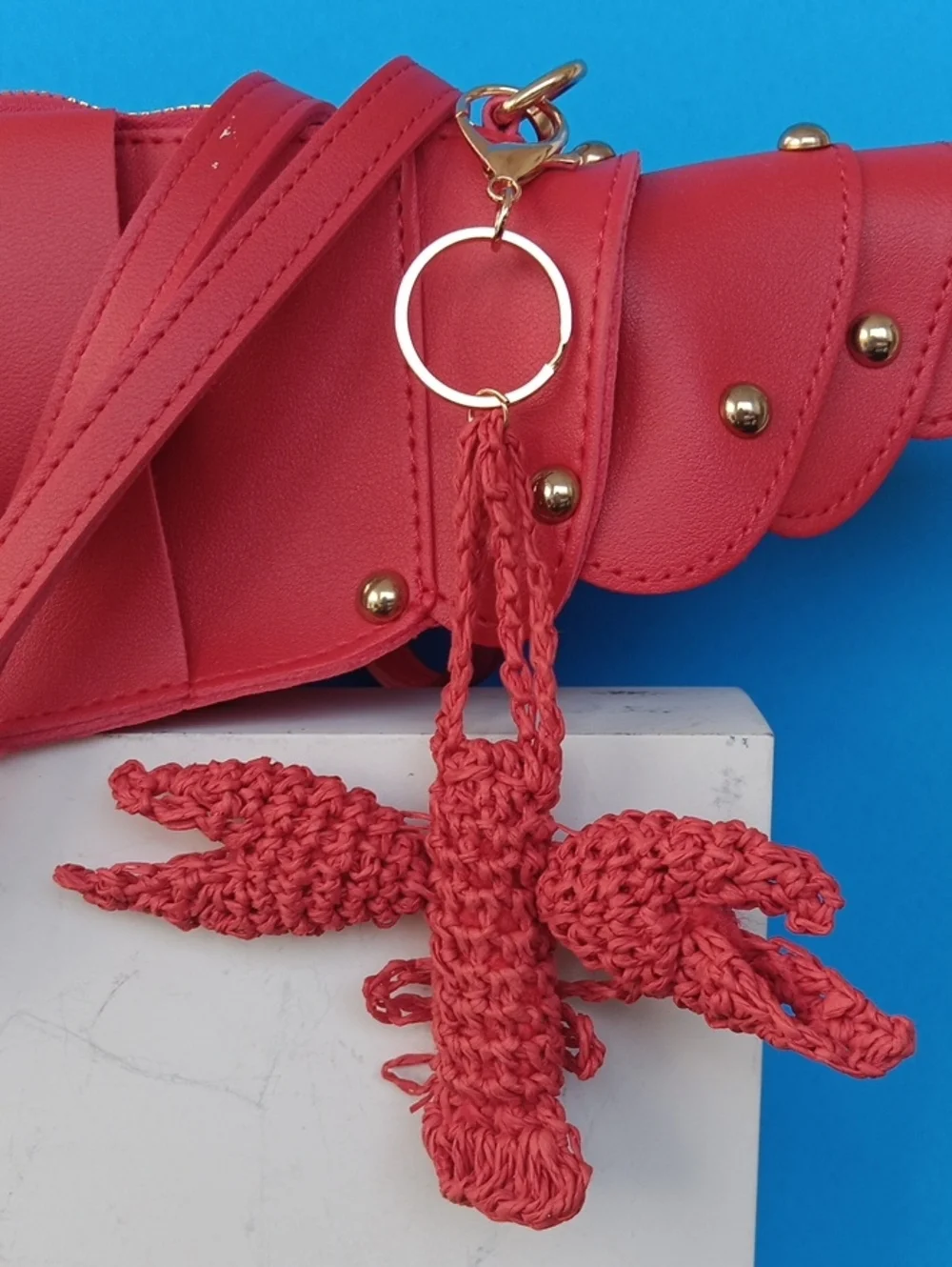 Red Lobster Crossbody Bag with Charm - Women Accessories Size15×5×4